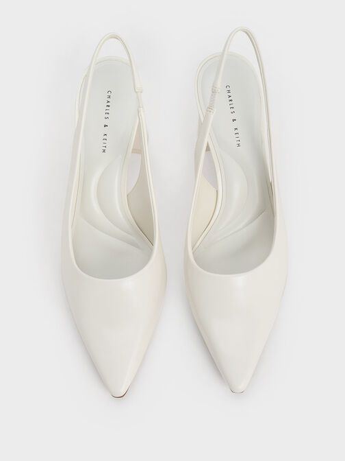 Trapeze Heel Slingback Pumps, White, hi-res