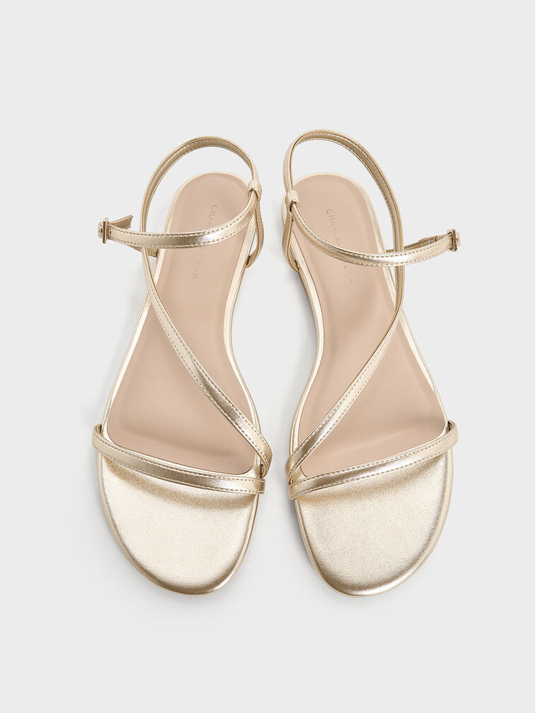 Metallic Ankle-Strap Sandals, Light Gold, hi-res