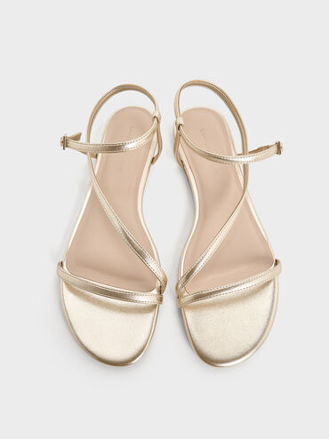 Metallic Ankle-Strap Sandals, Light Gold, hi-res