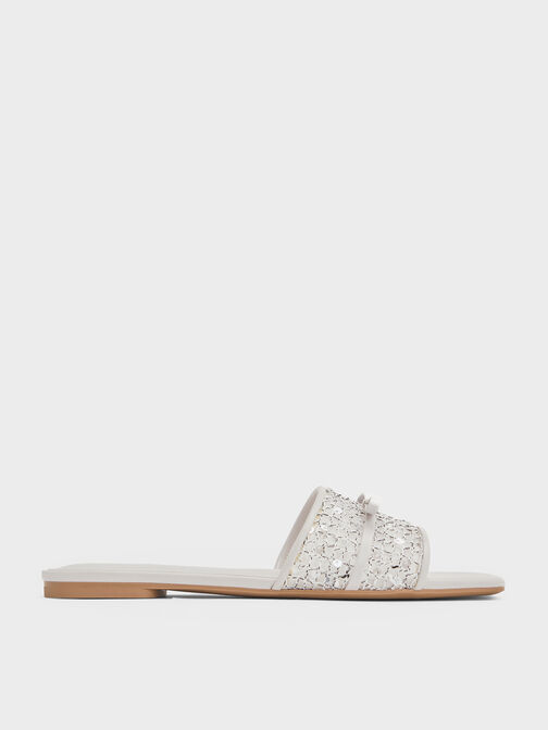 Mesh Sequinned Bow Slide Sandals, Multi, hi-res
