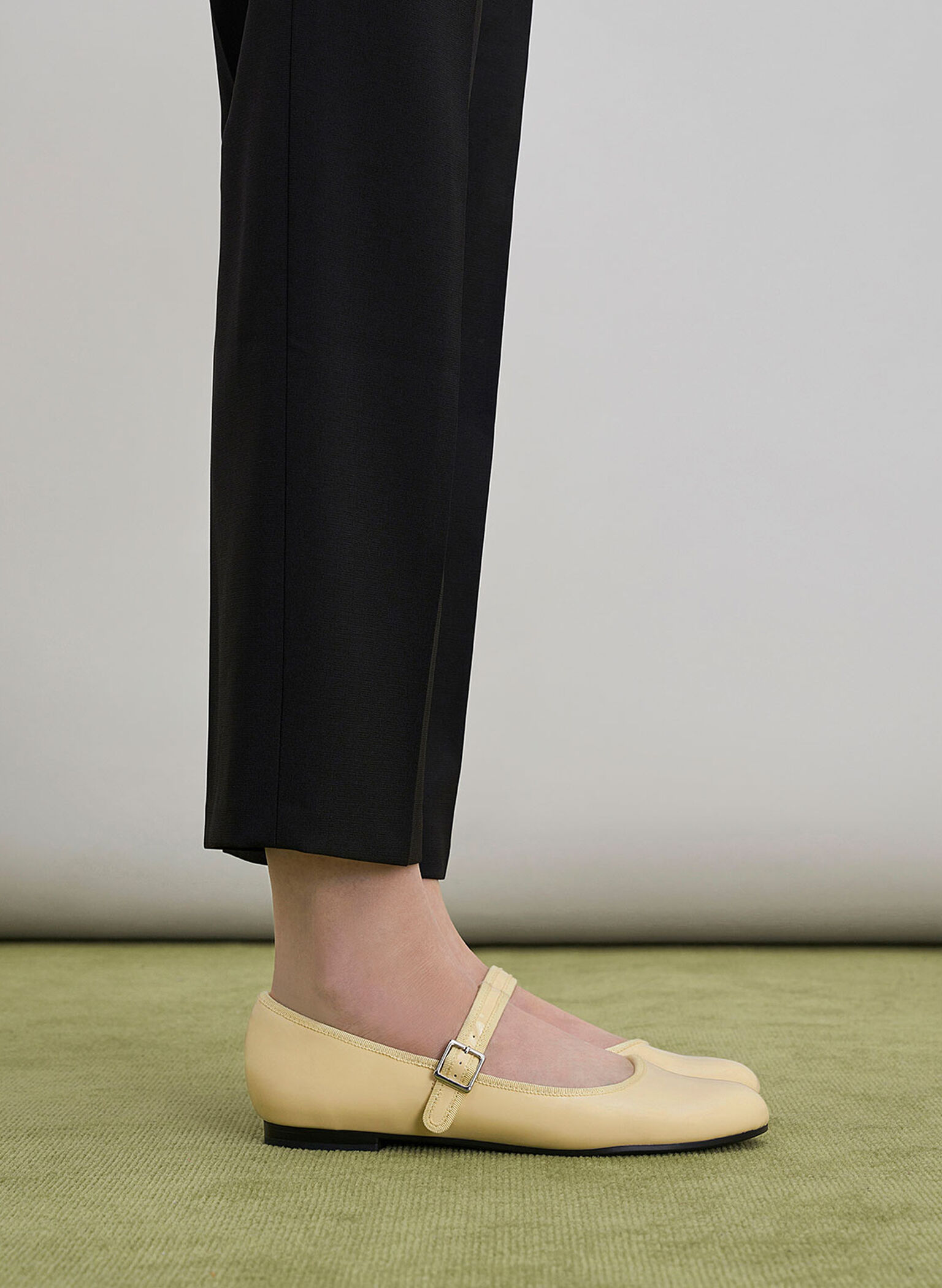 Patent Buckled Mary Jane Flats, Yellow, hi-res