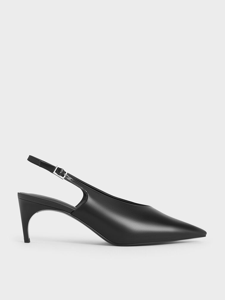 Pointed-Toe High-Vamp Slingback Pumps, Black, hi-res