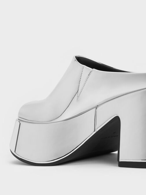 Rubina Metallic Platform Mules, Silver, hi-res