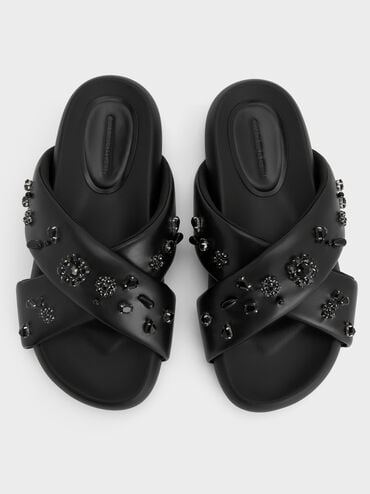 Gem & Pearl Flatform Sandals, Black, hi-res