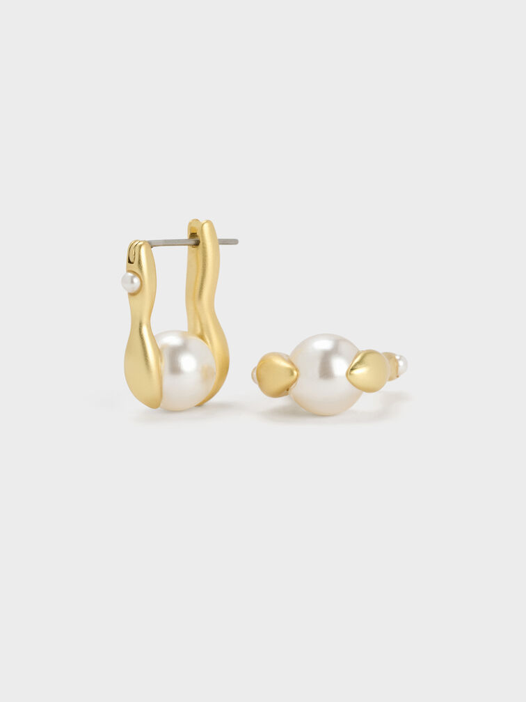 Corrine Pearl Sculptural Drop Earrings, Brush Gold, hi-res