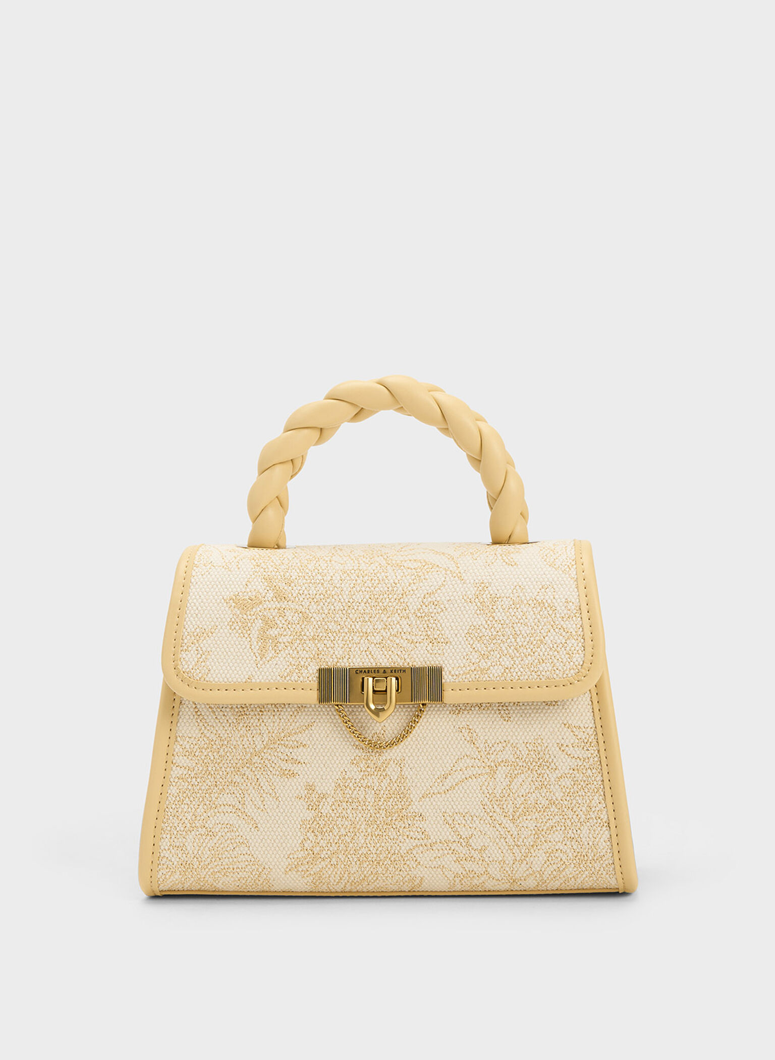 Floral Illustrated Trapeze Bag, Beige, hi-res