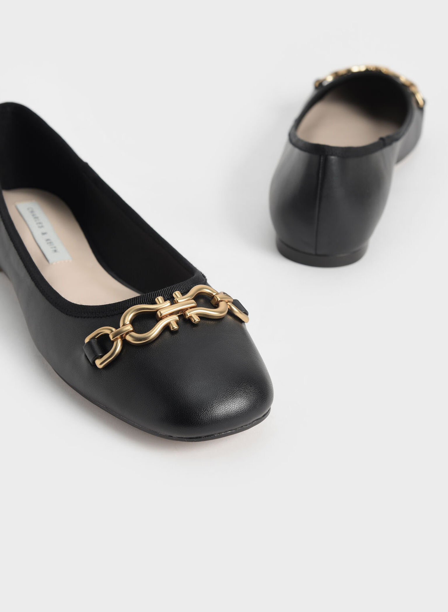 Chain Link Ballerina Flats, Black, hi-res