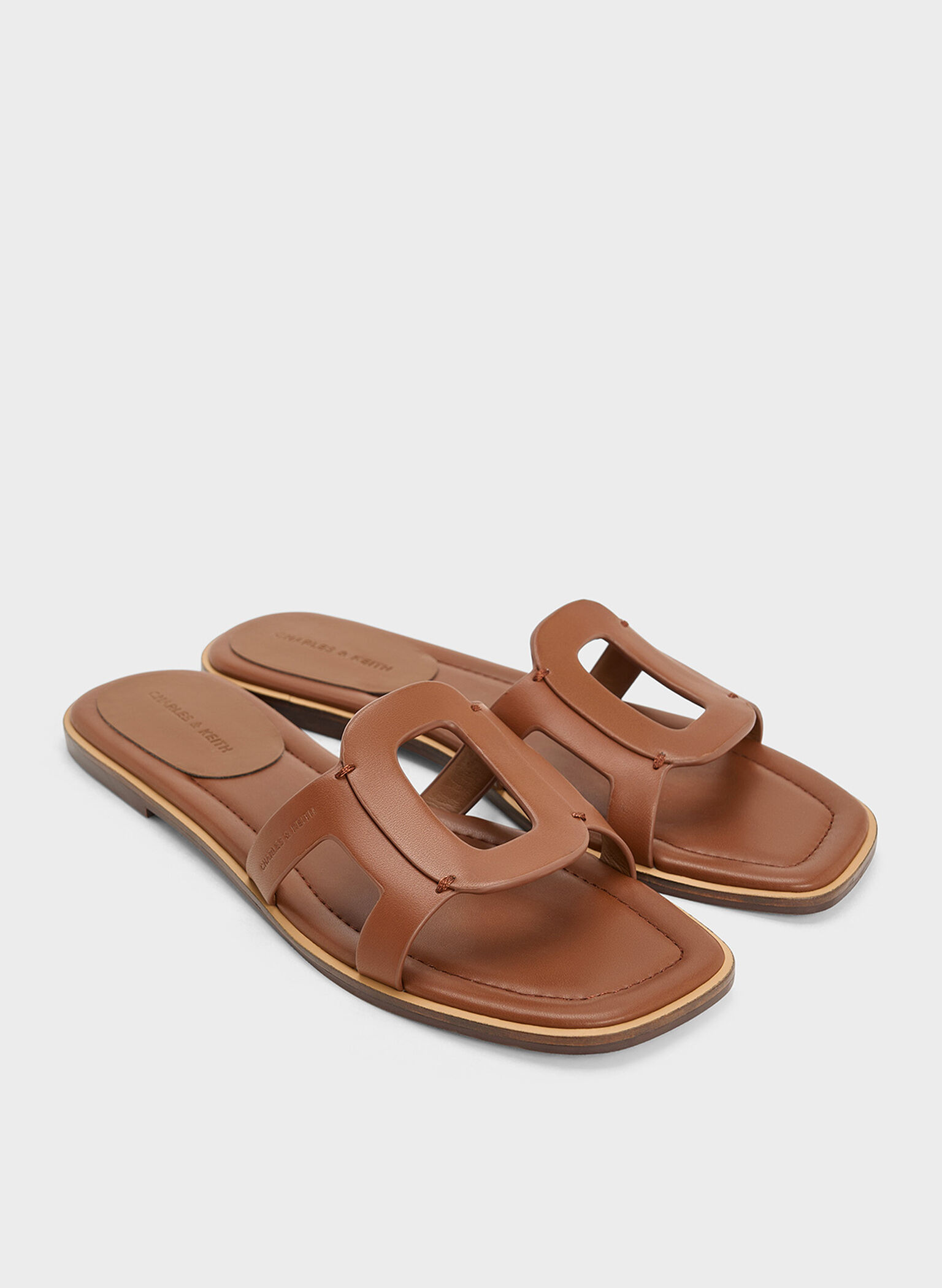Easley Cut-Out Slide Sandals, Caramel, hi-res
