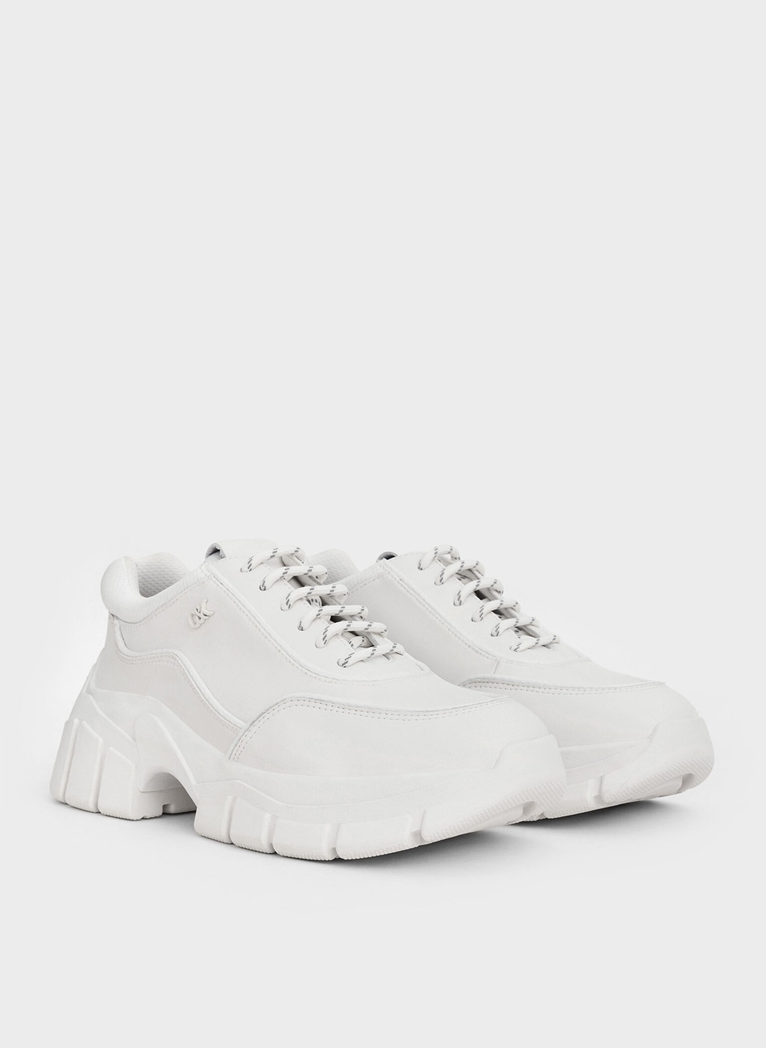 Yunna Leather & Recycled Fabric Chunky Sneakers, White, hi-res