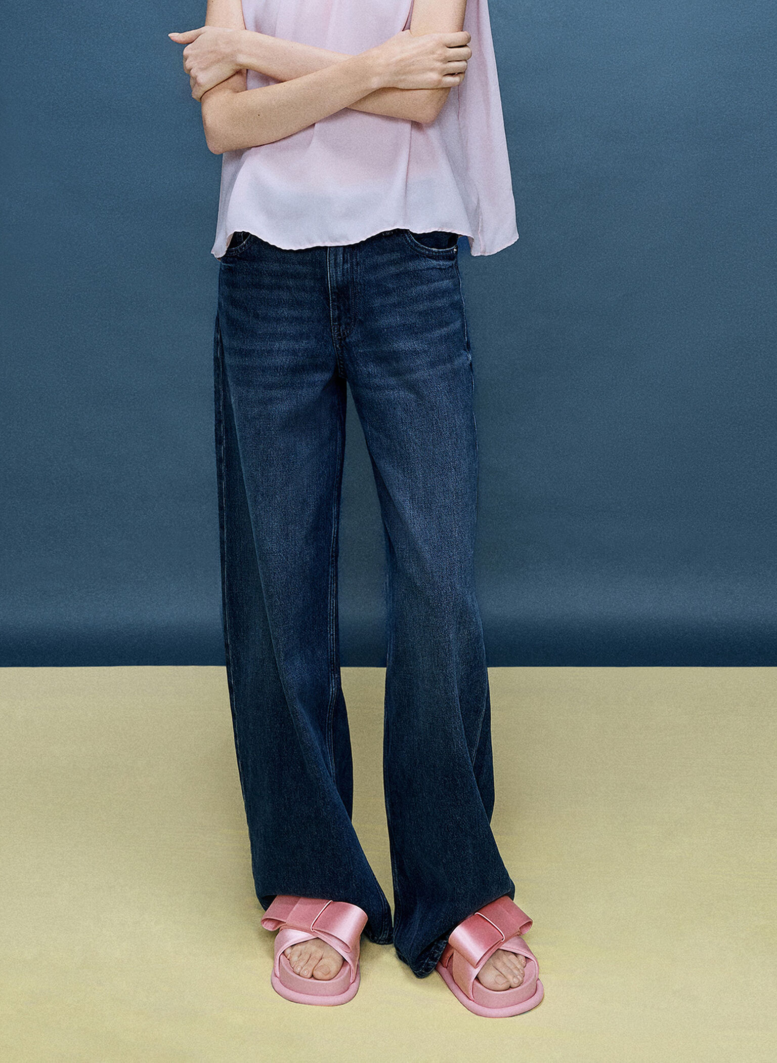 Satin Bow Flatform Sandals, Pink, hi-res