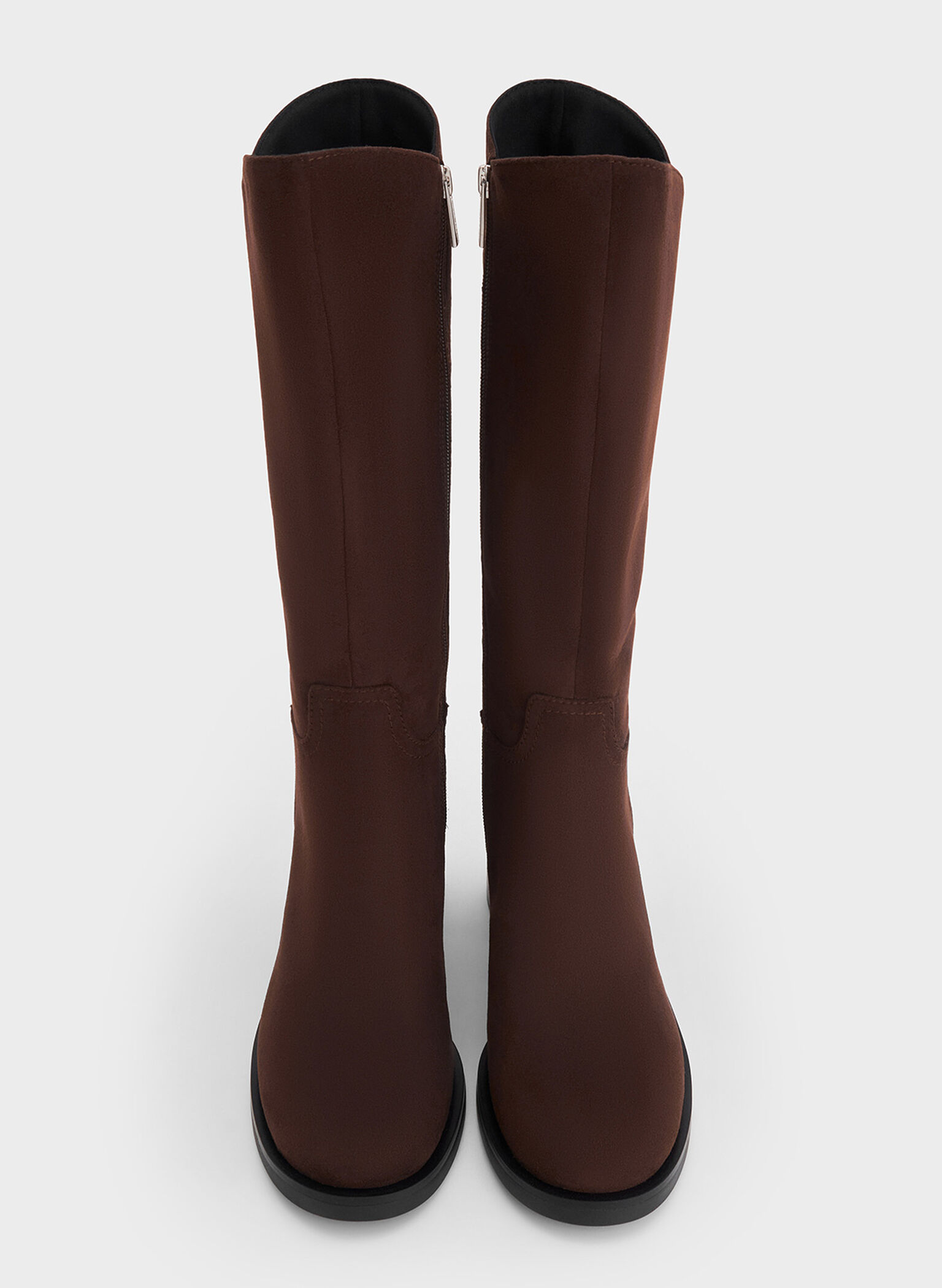 Masei Faux Suede Grommet-Strap Knee-High Boots, Dark Brown, hi-res