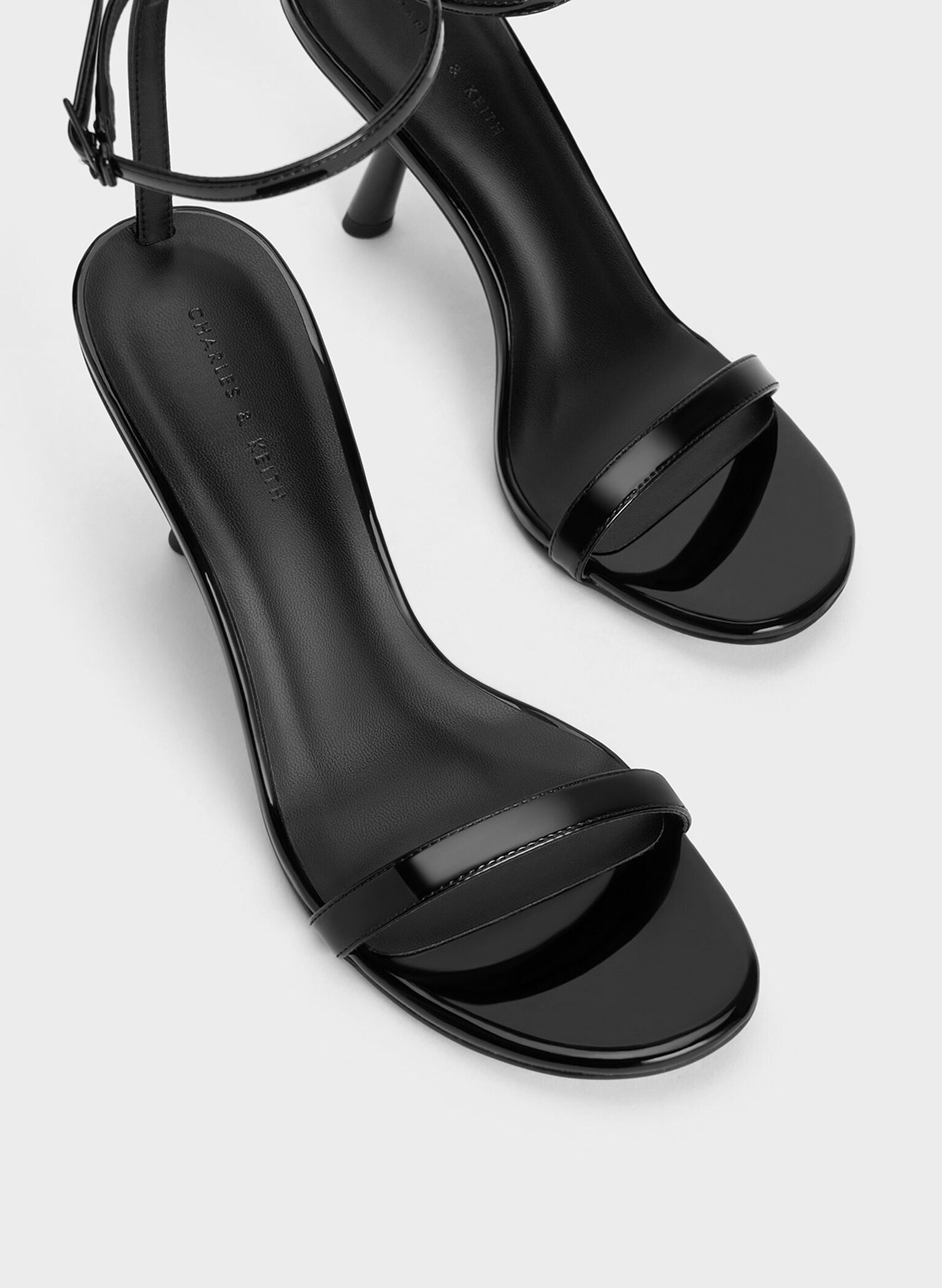 Patent Slant-Heel Ankle-Strap Sandals, Black Patent, hi-res