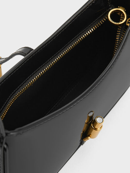Cesia Patent Metallic Accent Shoulder Bag, Black Patent, hi-res
