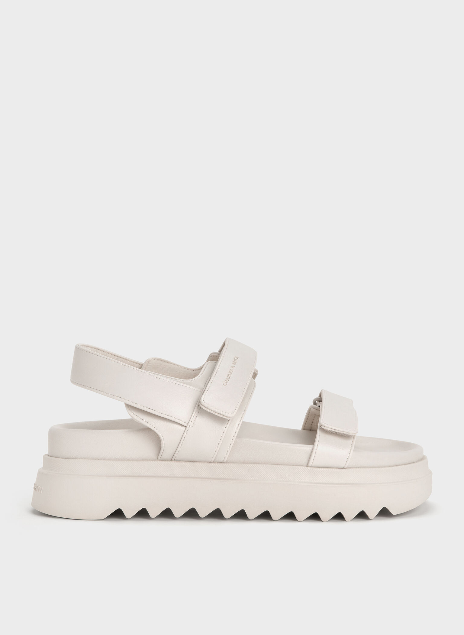 Double-Strap Ridged-Sole Flatform Sandals, Cream, hi-res