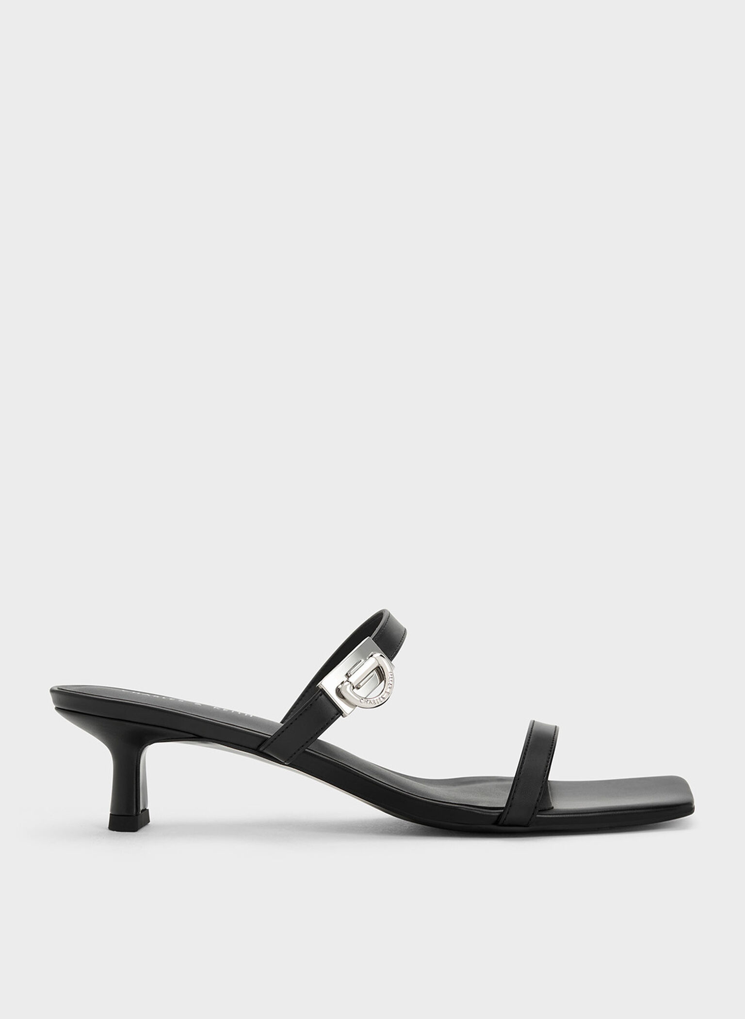 Black Metallic Accent Double Strap Mules - CHARLES & KEITH UK