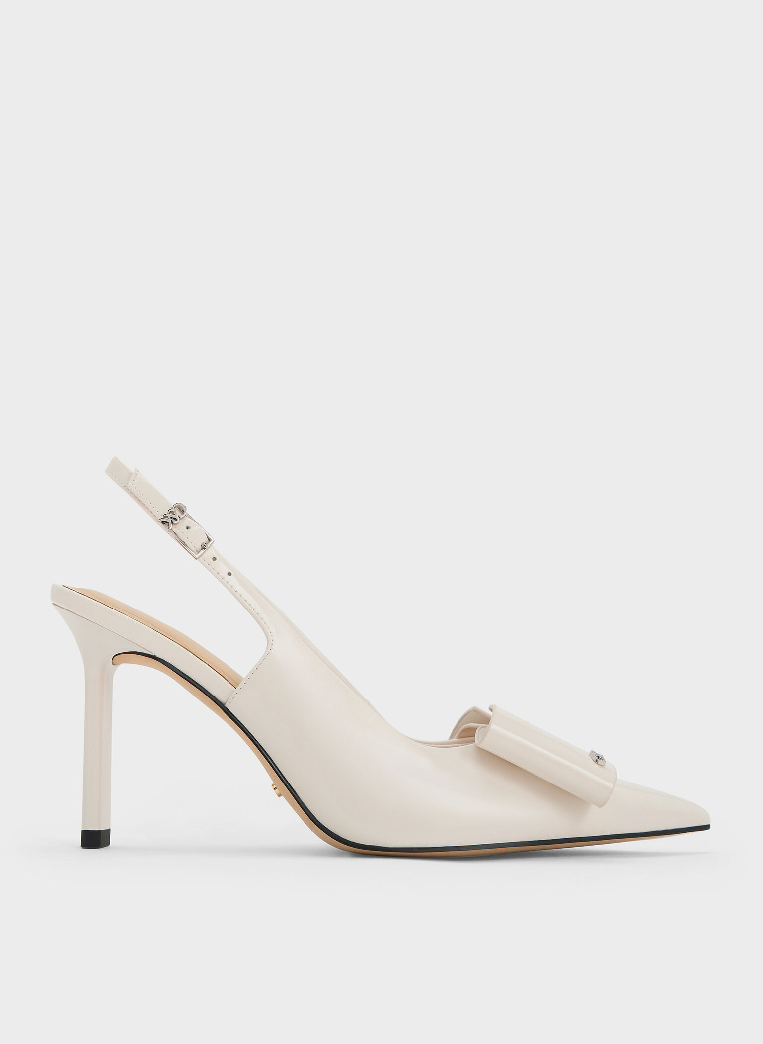 Lu Patent Leather Bow Blade-Heel Slingback Pumps, Chalk, hi-res