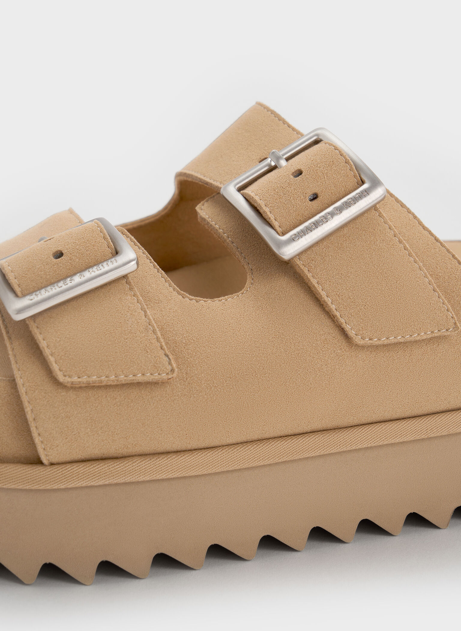 Buckled Double-Strap Flatform Sandals, Beige, hi-res