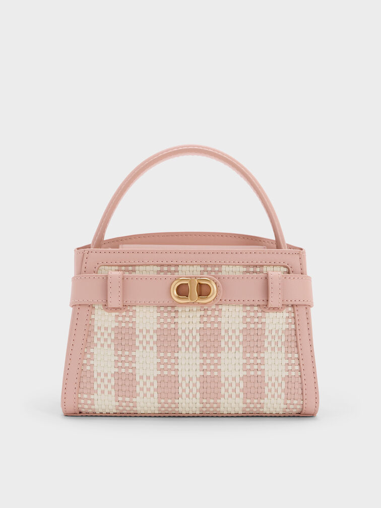 Aubrielle Checkered Top Handle Bag, Light Pink, hi-res