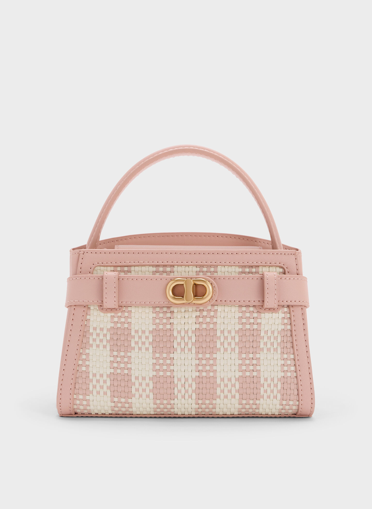 Aubrielle Checkered Top Handle Bag, Light Pink, hi-res