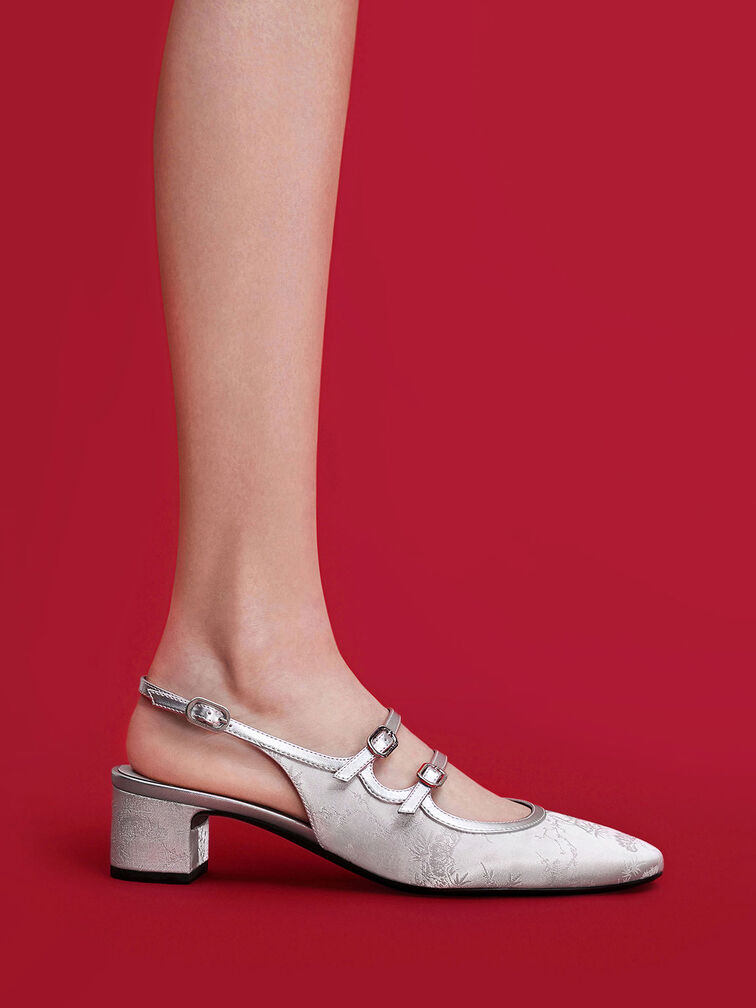 Clementine Recycled Polyester Mary Jane Pumps, Silver, hi-res