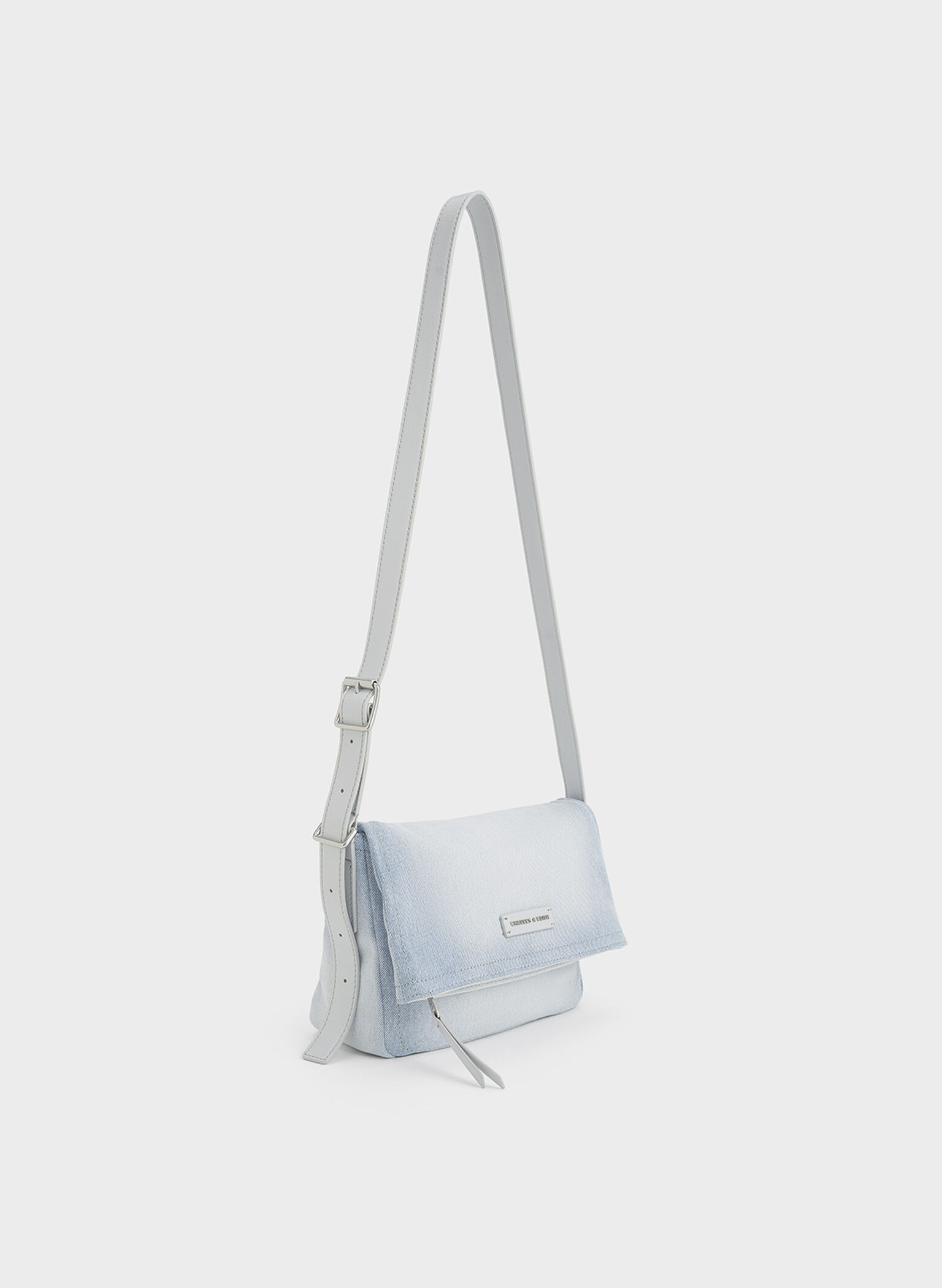Ivette Denim Front Flap Crossbody Bag, Light Washed Denim, hi-res