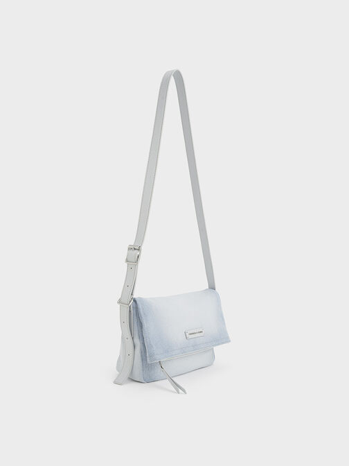 Ivette Denim Front Flap Crossbody Bag, Light Washed Denim, hi-res