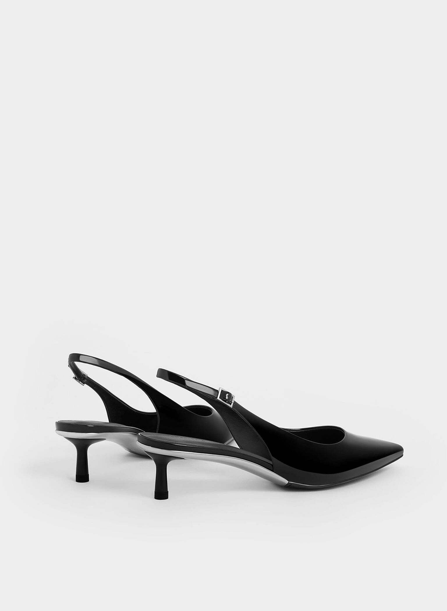 Patent Pointed-Toe Slingback Pumps, Black Patent, hi-res