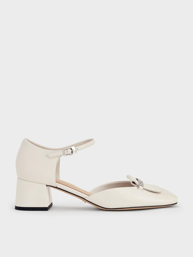 Leather Square-Toe D'Orsay Ankle-Strap Pumps, Chalk, hi-res