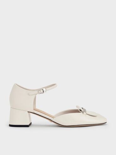 Leather Square-Toe D'Orsay Ankle-Strap Pumps, Chalk, hi-res