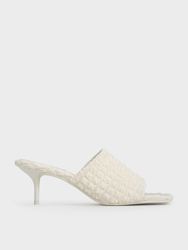Loren Textured Kitten-Heel Mules, Chalk, hi-res
