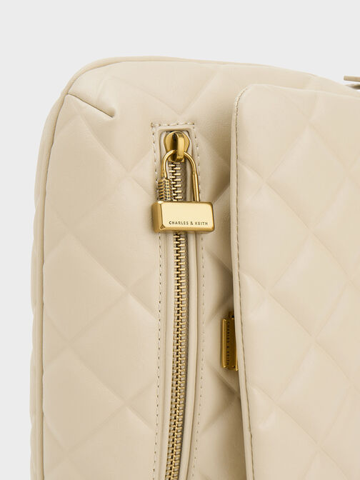 Swing Quilted Chain-Handle Bag, Beige, hi-res
