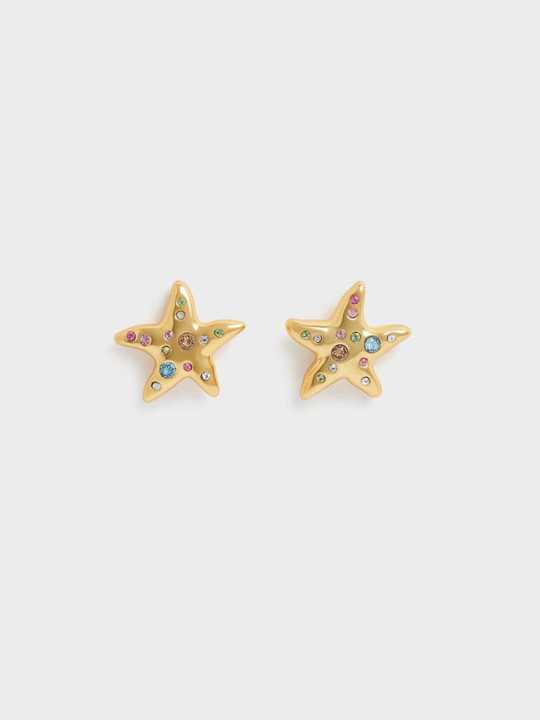 Orinda Crystal Starfish Stud Earrings, Gold, hi-res