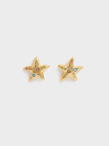 Orinda Crystal Starfish Stud Earrings, Gold, hi-res