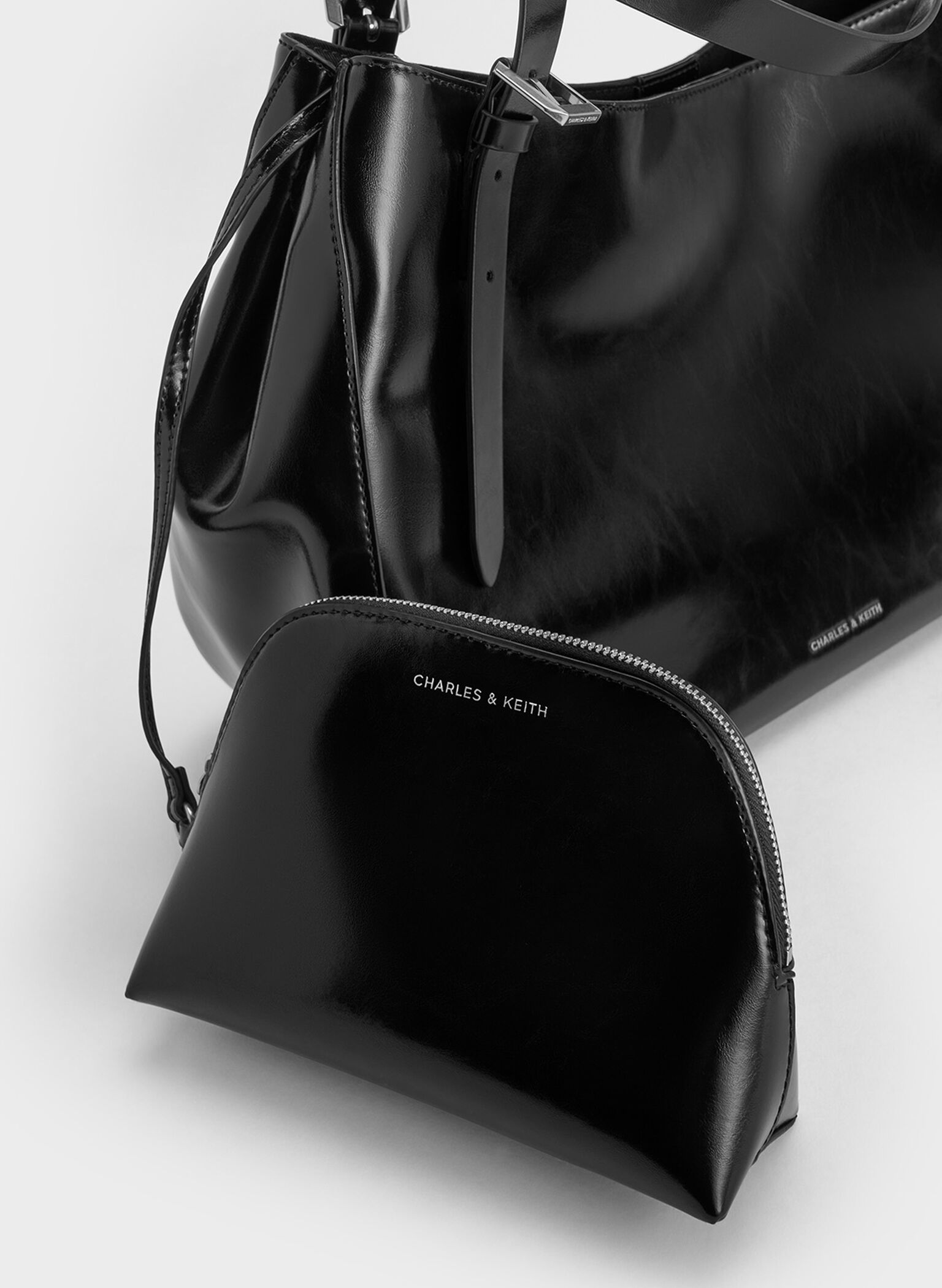 Buckle-Strap Slouchy Tote Bag, Noir, hi-res