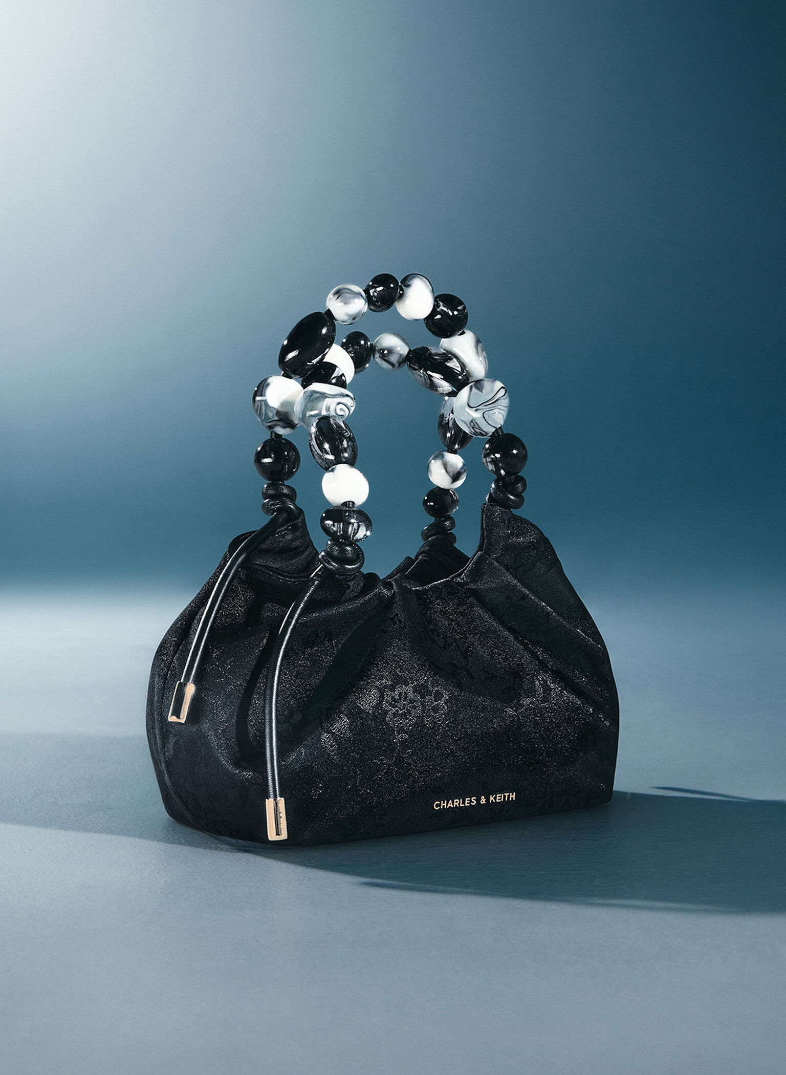 Aviary Jacquard Beaded-Handle Bag, Black, hi-res