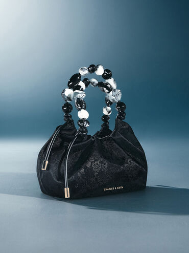 Aviary Jacquard Beaded-Handle Bag, Black, hi-res