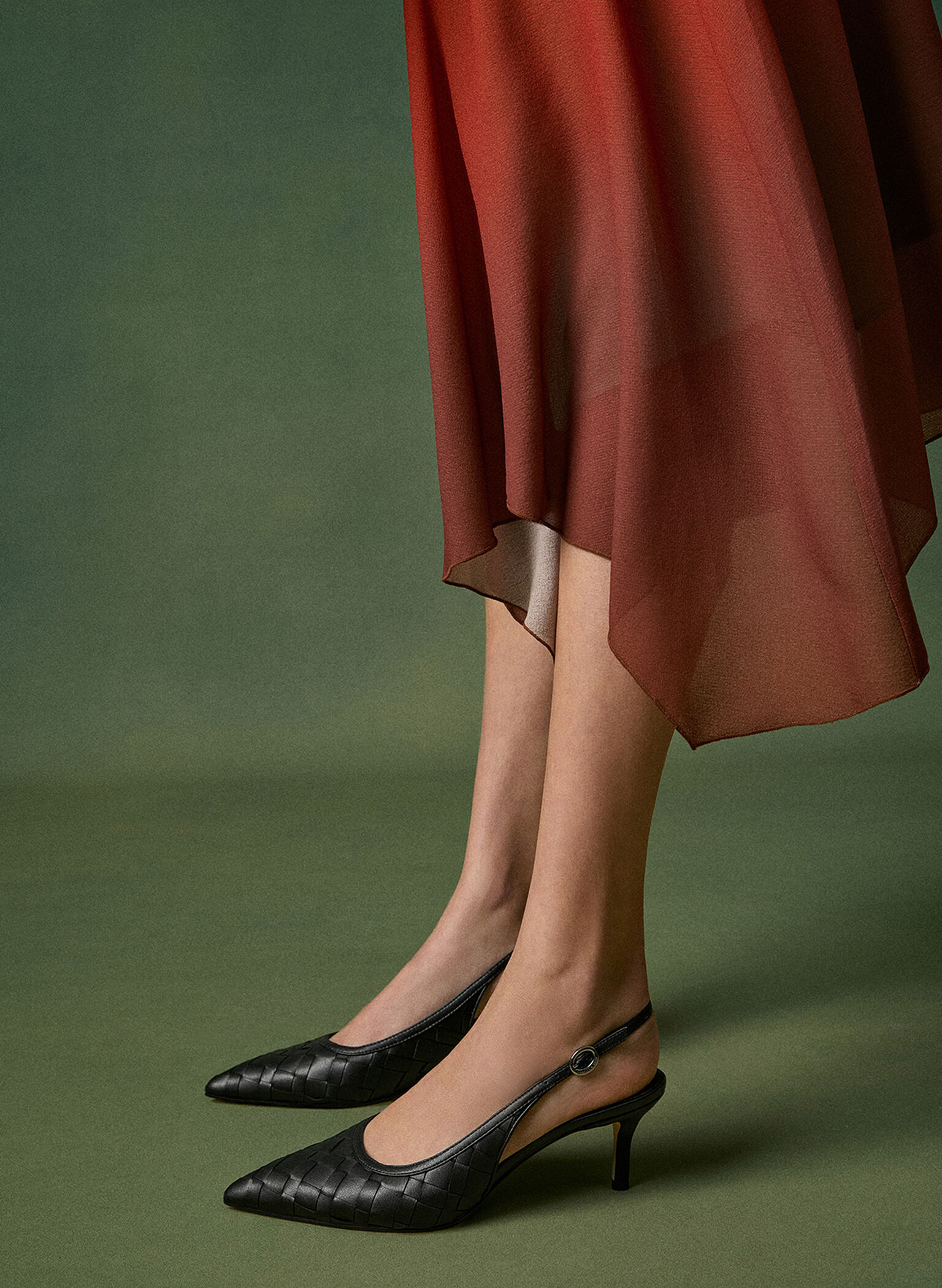 Ivette Woven Pointed-Toe Slingback Pumps, Black, hi-res