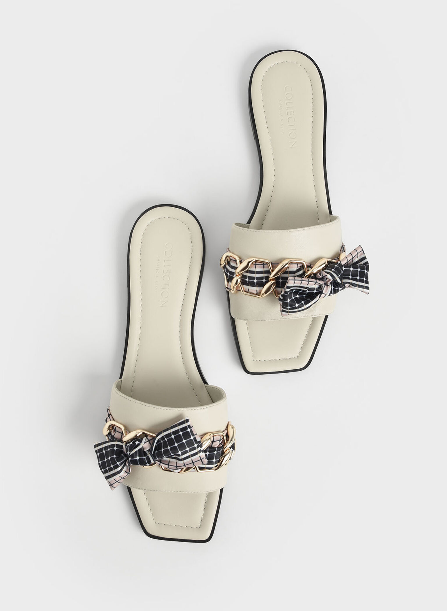 Printed Fabric Scarf Leather Slide Sandals, Chalk, hi-res