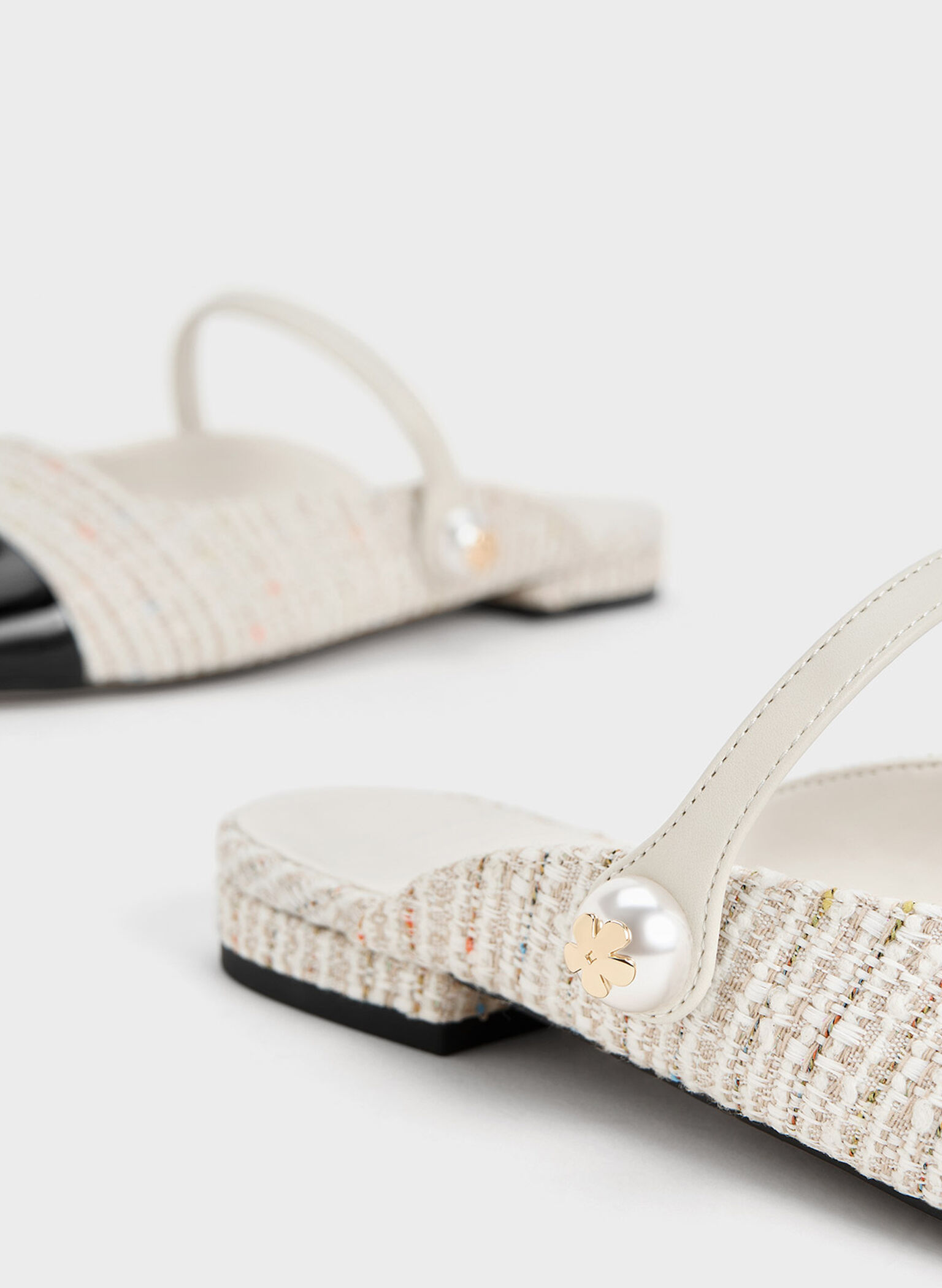 Aeryn Tweed Pearl Embellished Flat Mules, Cream, hi-res