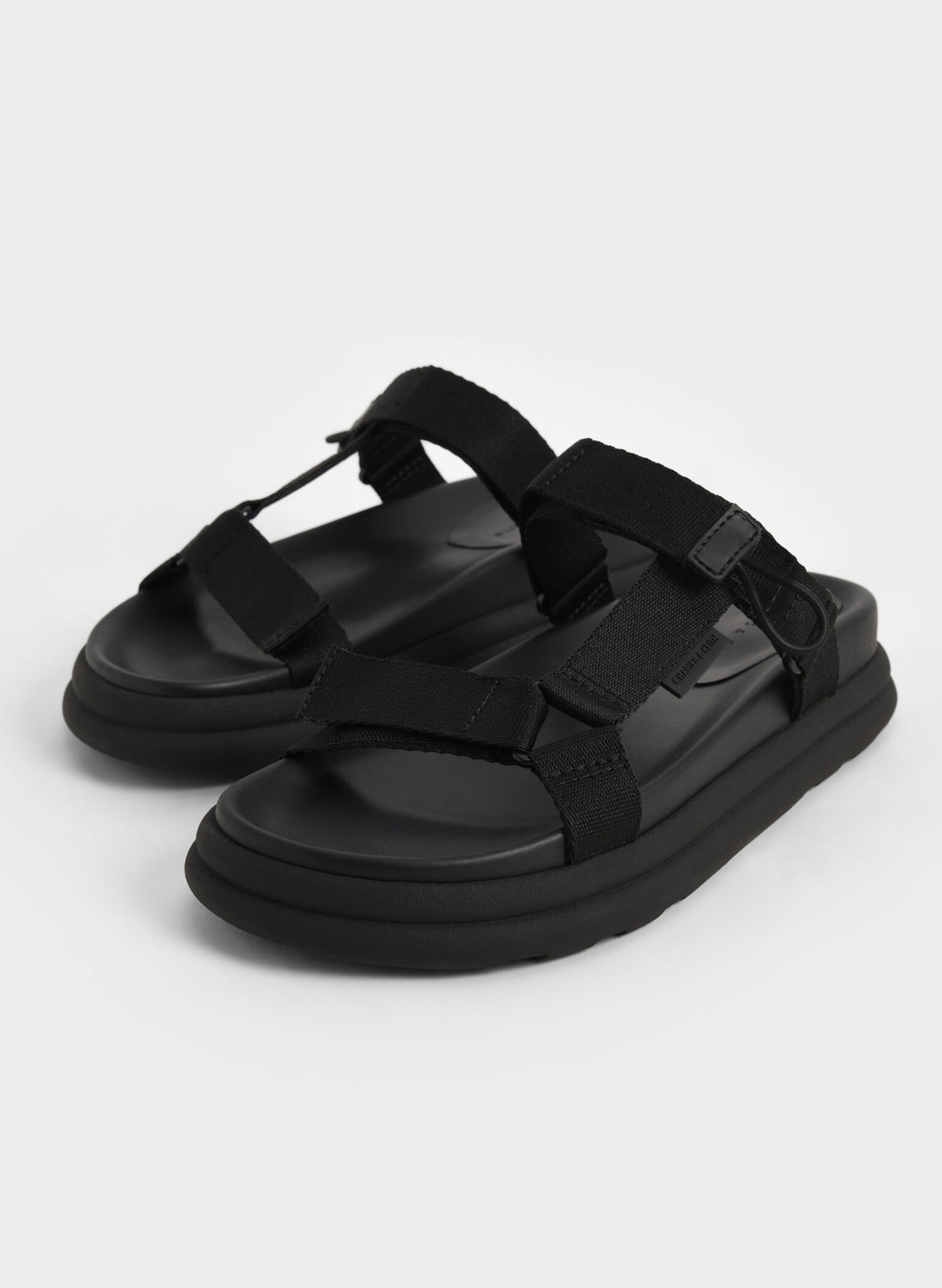 Polyester Velcro Strap Sports Sandals, Black, hi-res