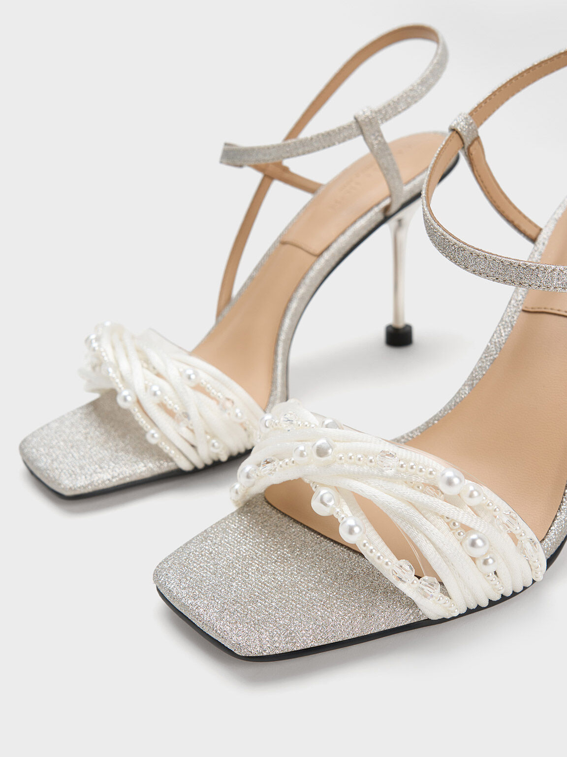 Silver beaded sandals on sale
