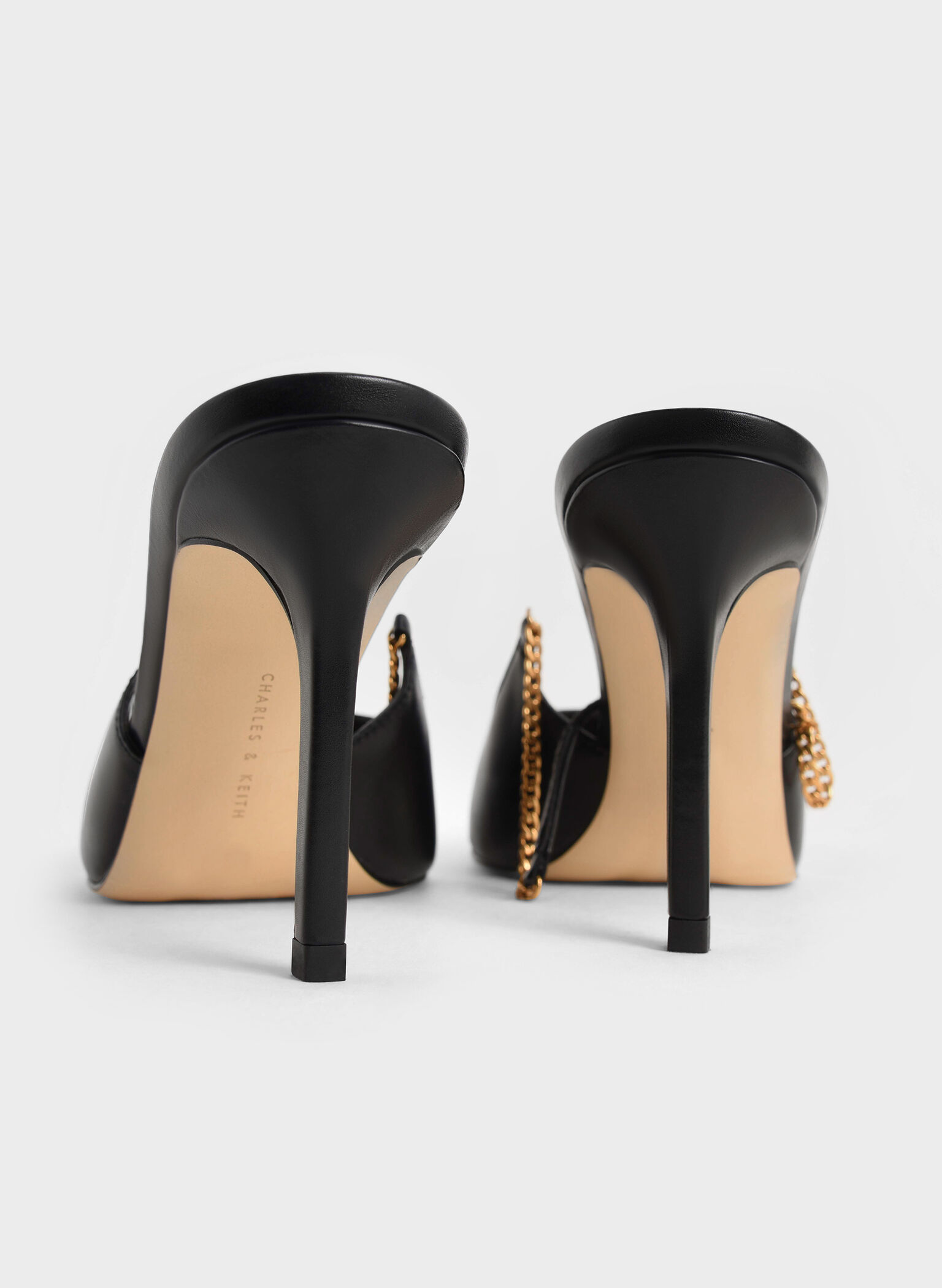 Chain-Link Slingback Stiletto Pumps, Black, hi-res