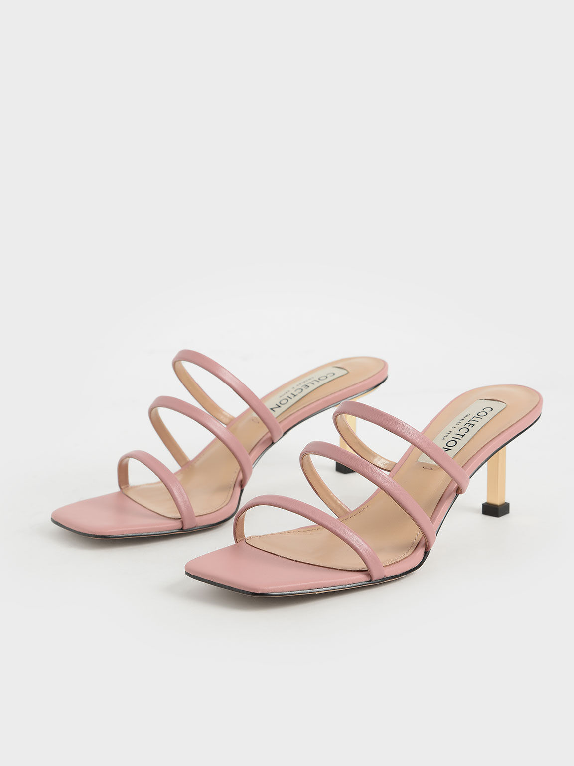 Strappy Heeled Mules, Pink, hi-res