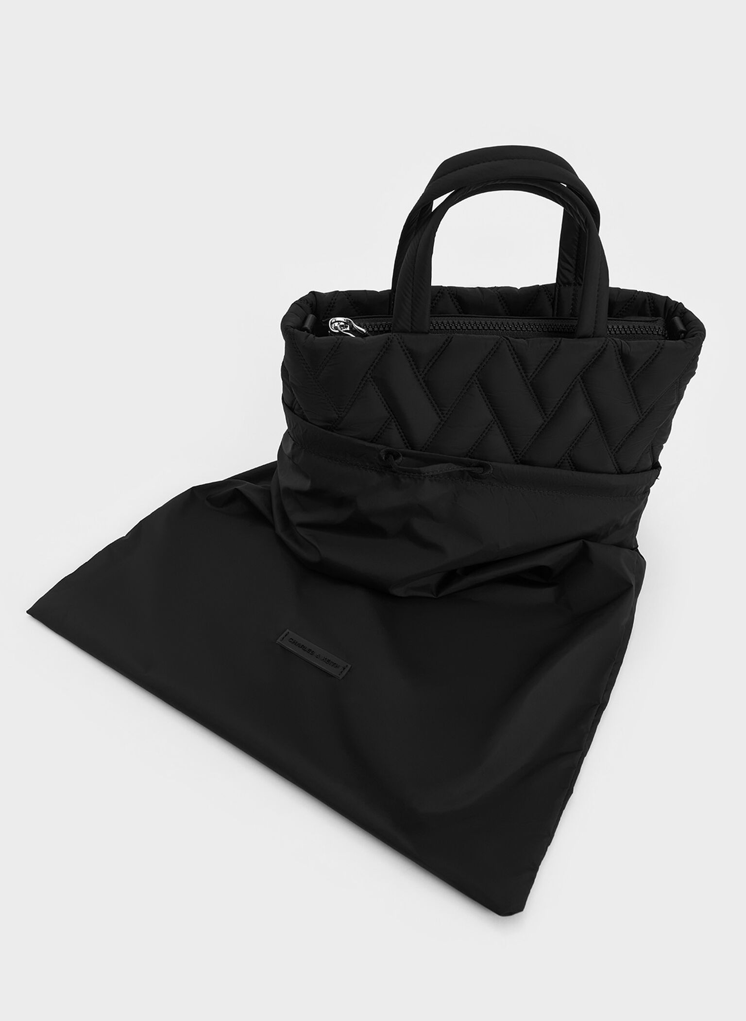 Nylon Chevron Boxy Tote Bag, Jet Black, hi-res