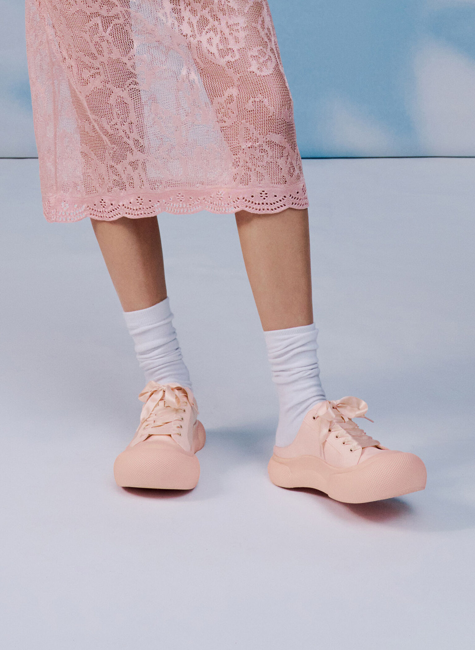 Satin Lace-Up Slip-On Sneakers, Light Pink, hi-res