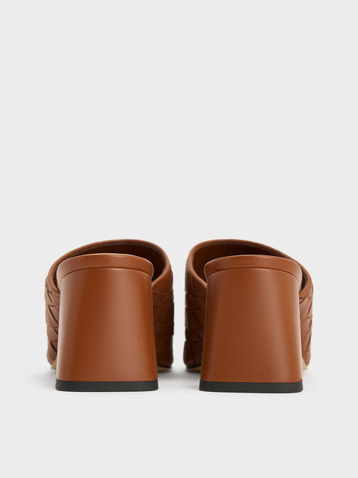 Woven Square-Toe Heeled Mules, Brown, hi-res