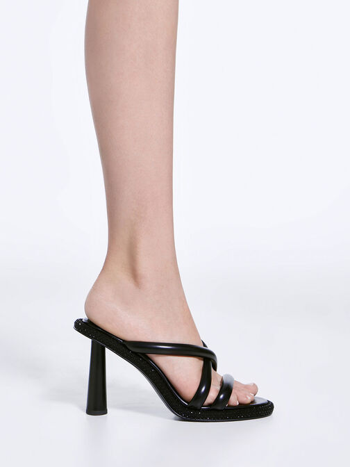Crossover Crystal-Embellished Mules, Black, hi-res