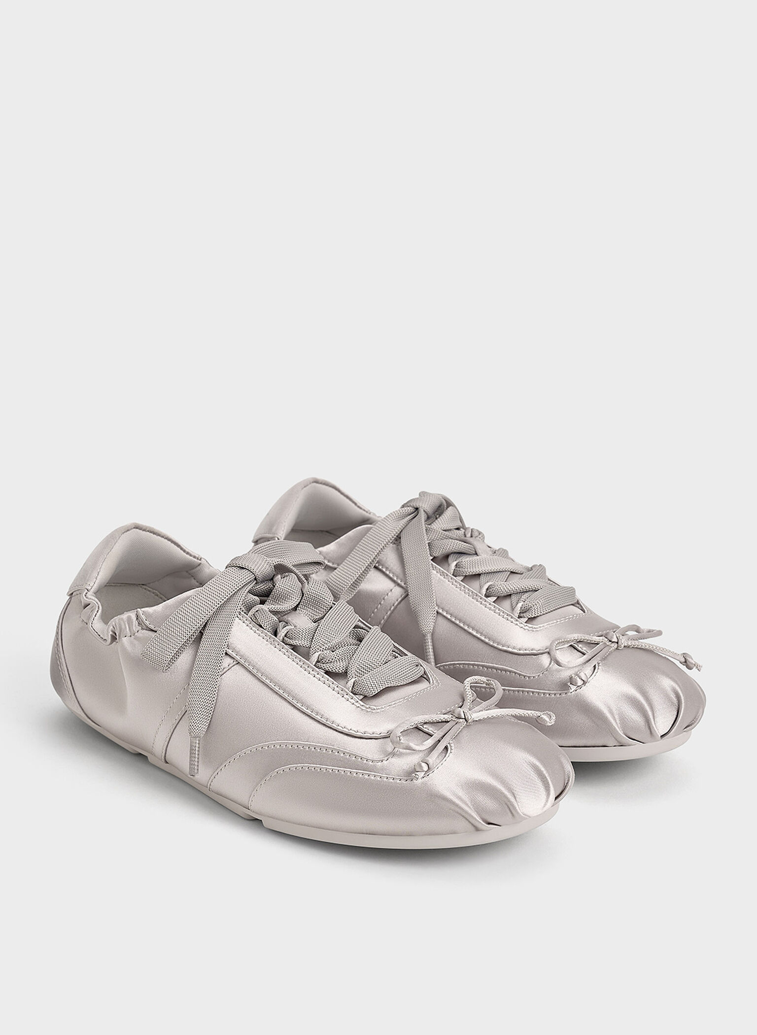 Cece Satin Ruched Bow Sneakers, Light Grey, hi-res