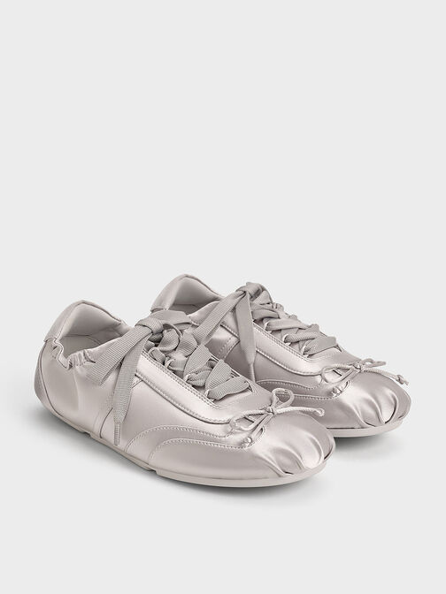 Cece Satin Ruched Bow Sneakers, Light Grey, hi-res