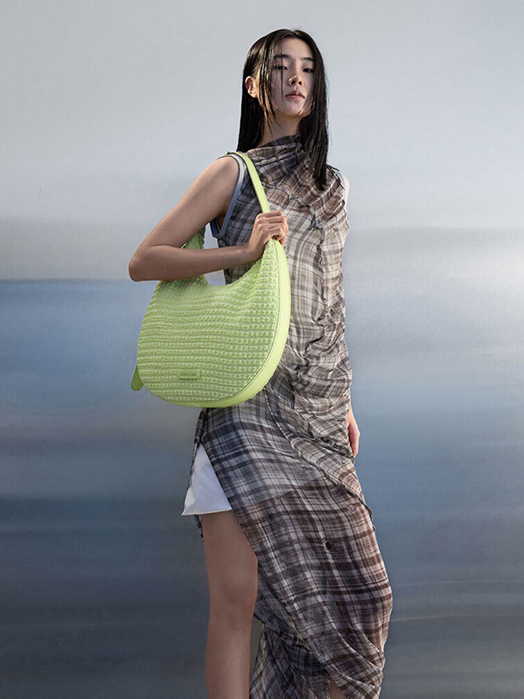 Textured Crescent Hobo Bag, Zesty Green, hi-res